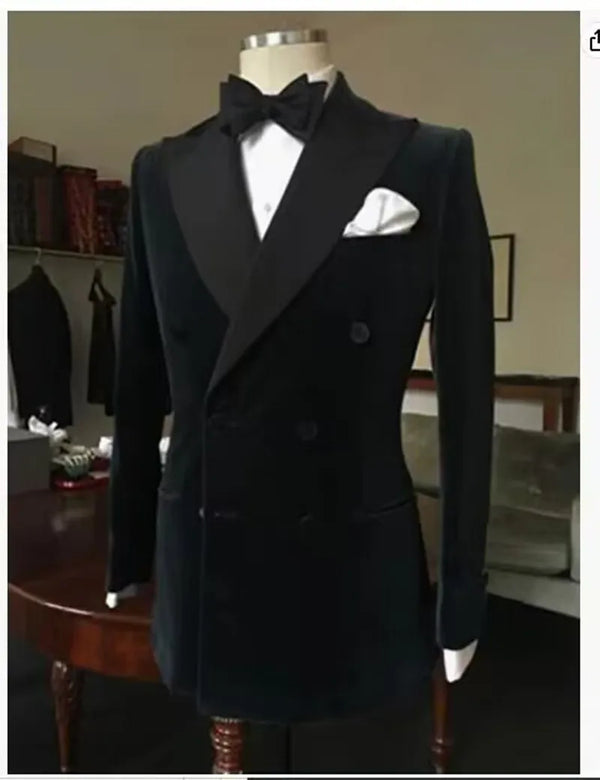 Elegant Double Breasted Velvet Tuxedo Jacket for Men - Formal Wedding and Business Attire